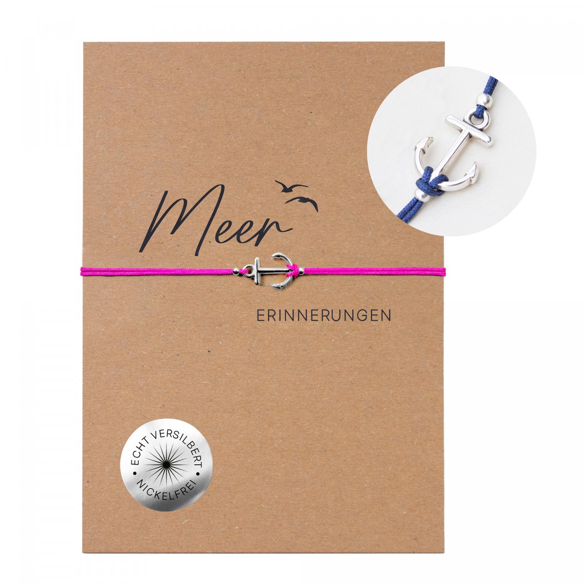 Bow & Hummingbird Armband auf Karte - Anker Versilbert - Meer Erinnerungen