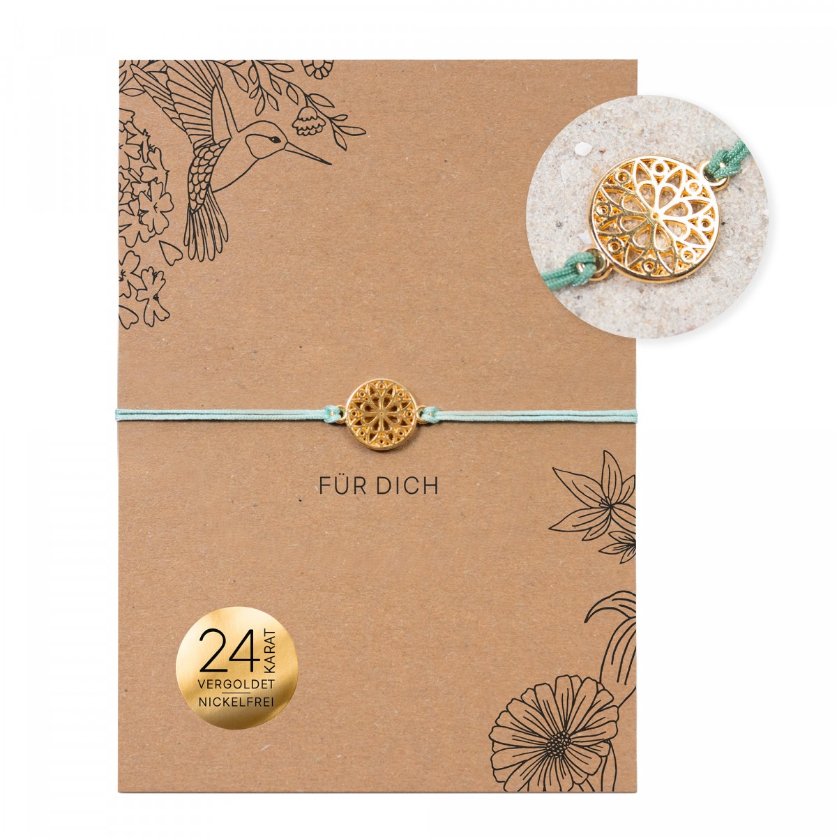 Bow & Hummingbird Armband auf Karte - Mandala - Für Dich