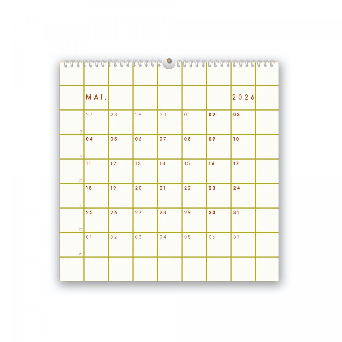 Großer Wandkalender 2026, quadratisch 50x50 - SANS.
