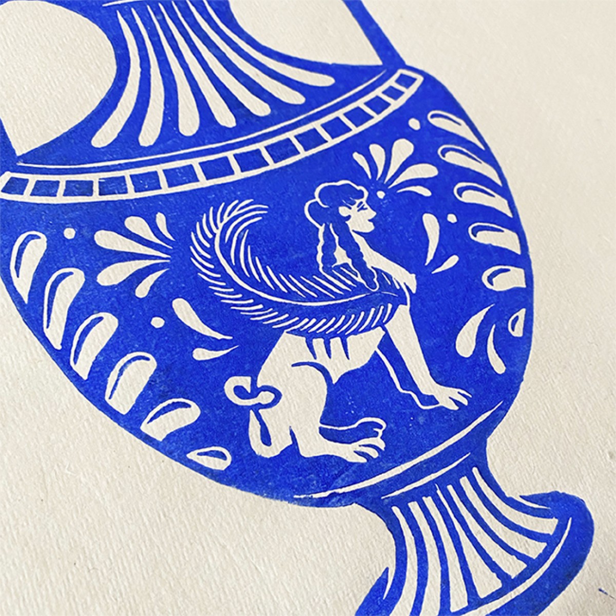 Juliana Fischer - Vase Sphinx - Linoldruck, blau, DIN A3