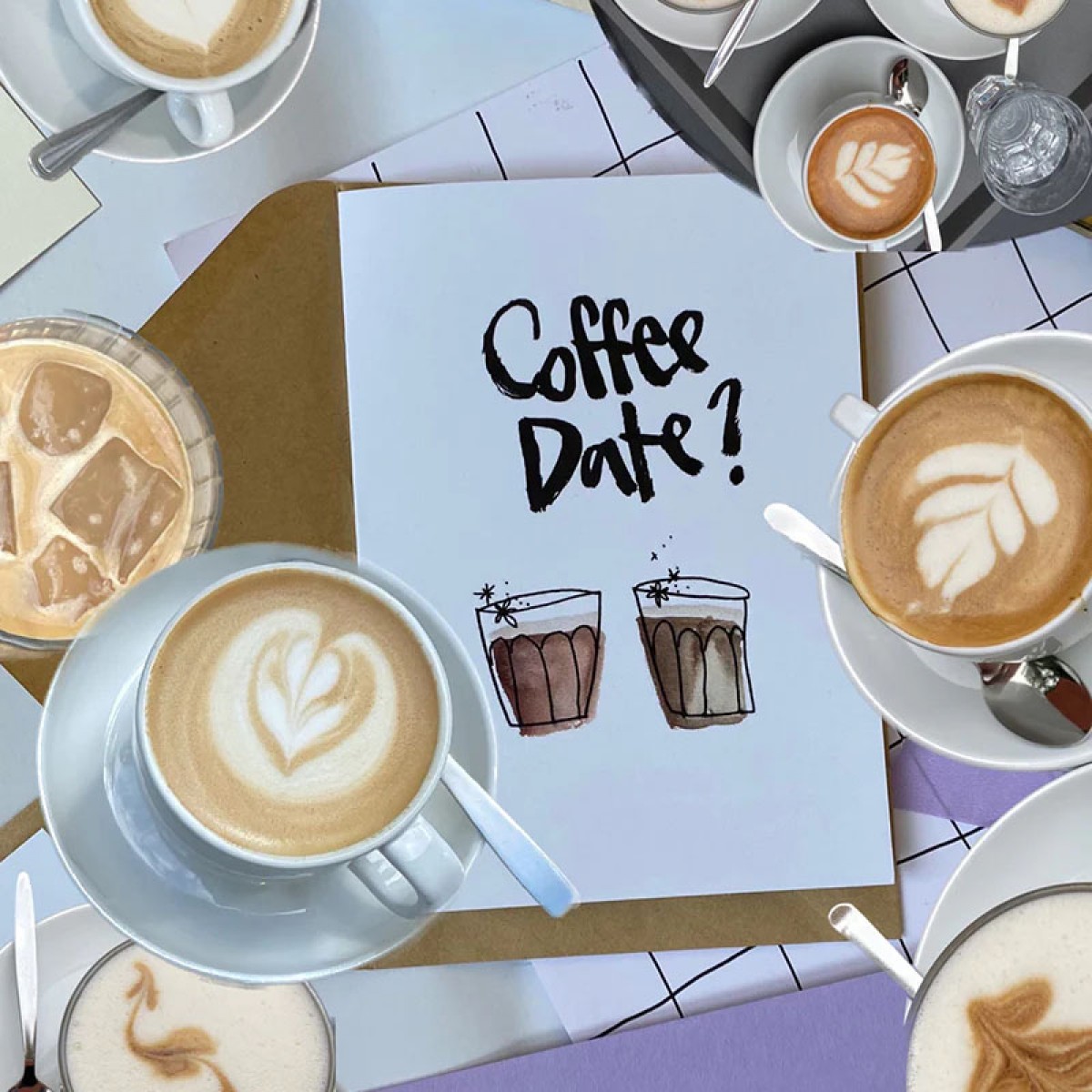 Karte "Coffee Date" Grußkarte - Brush Lettering
