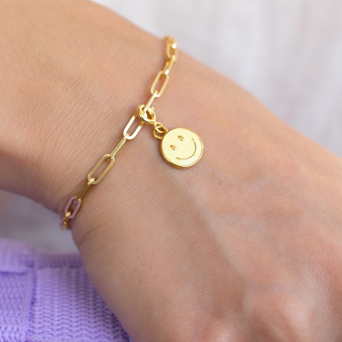 Klassisches Glieder-Armband mit Smiley-Anhänger aus Gold Vermeil | Paeoni Colors