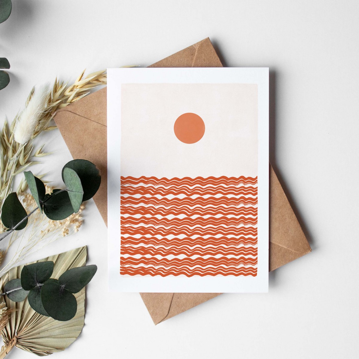 Paperlandscape | Faltkarte | Sonne und Wellen orange | abstrakt