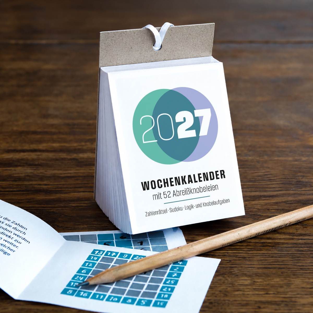 Knobel-Wochenkalender 2027 – 52 Rätsel, Sudokus, Logikaufgaben & Suchbilder // sperlingb.design