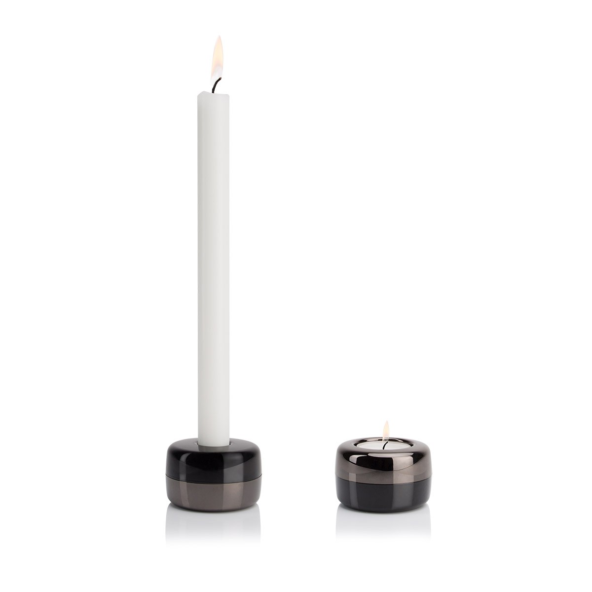 TEO - DUO - Kerzenständer aus Metall (chrom dunkel - schwarz)