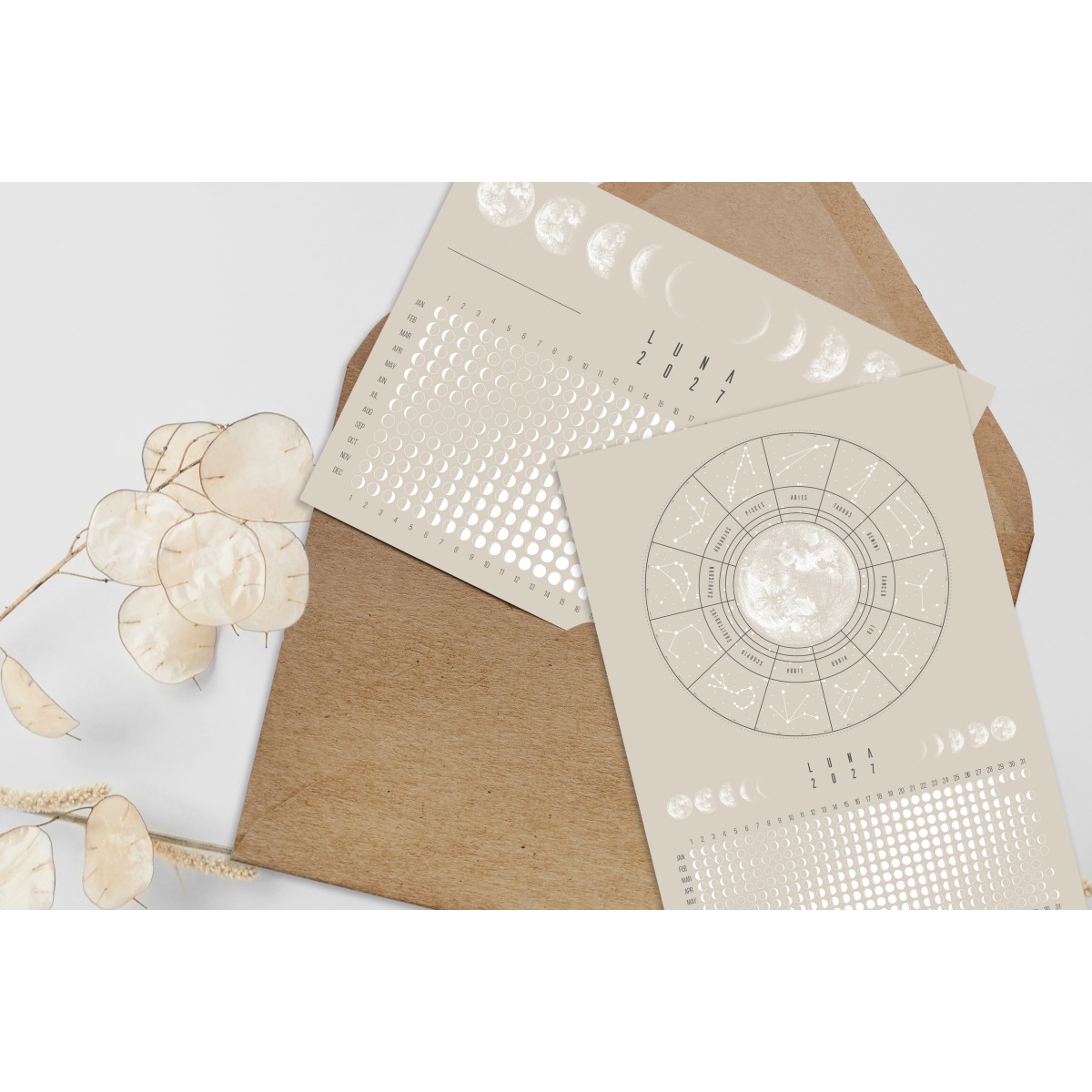 Postkarten Set Mondkalender 2027 Beige // ShellyCreates