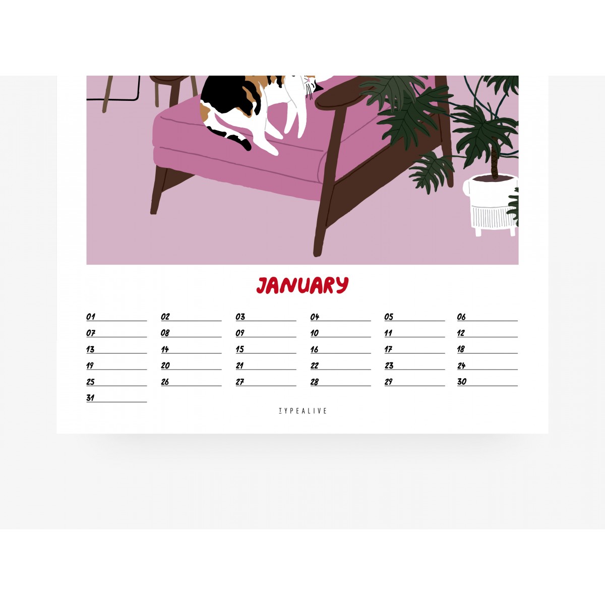 typealive / Wandkalender DIN A4 / Petisfaction "Cats" No. 2