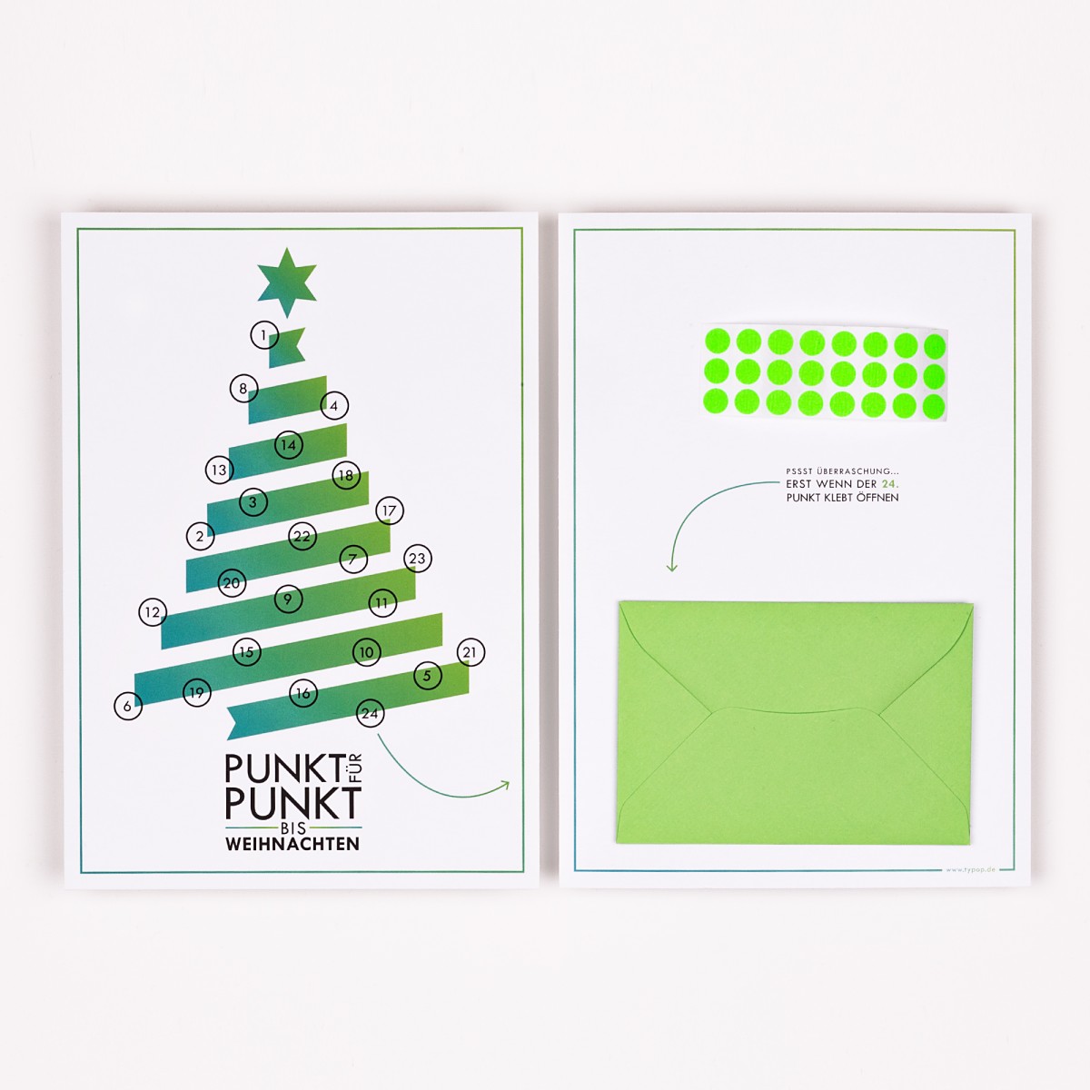 Adventskalenderkarte "Tannenbaum" inkl. Umschlag, Minikarte + Umschlag und Klebepunkte
