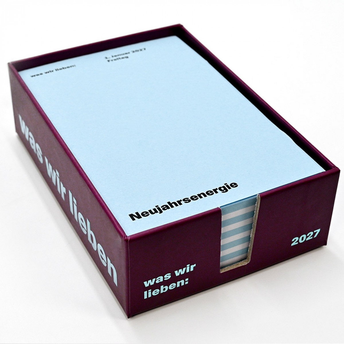 »was wir lieben 2027« Notizkalender für 2027 mit Liebeserklärungen an den Alltag. Von Verlag Hermann Schmidt.
