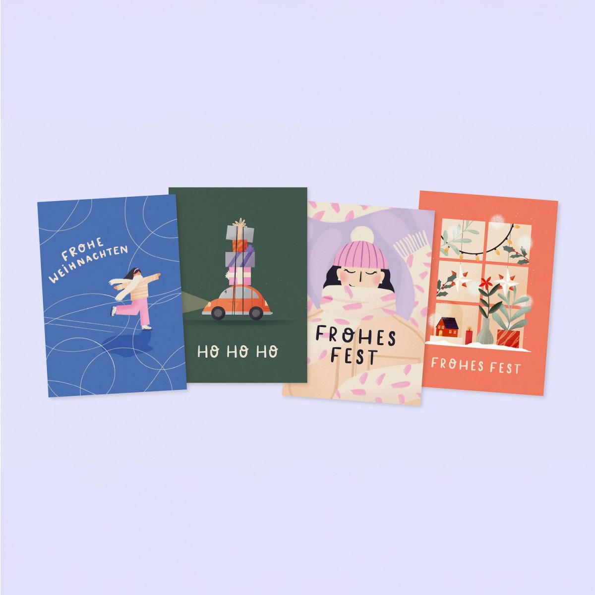 Frohes Fest / 4er Postkartenset / Svea Hansohn Illustration