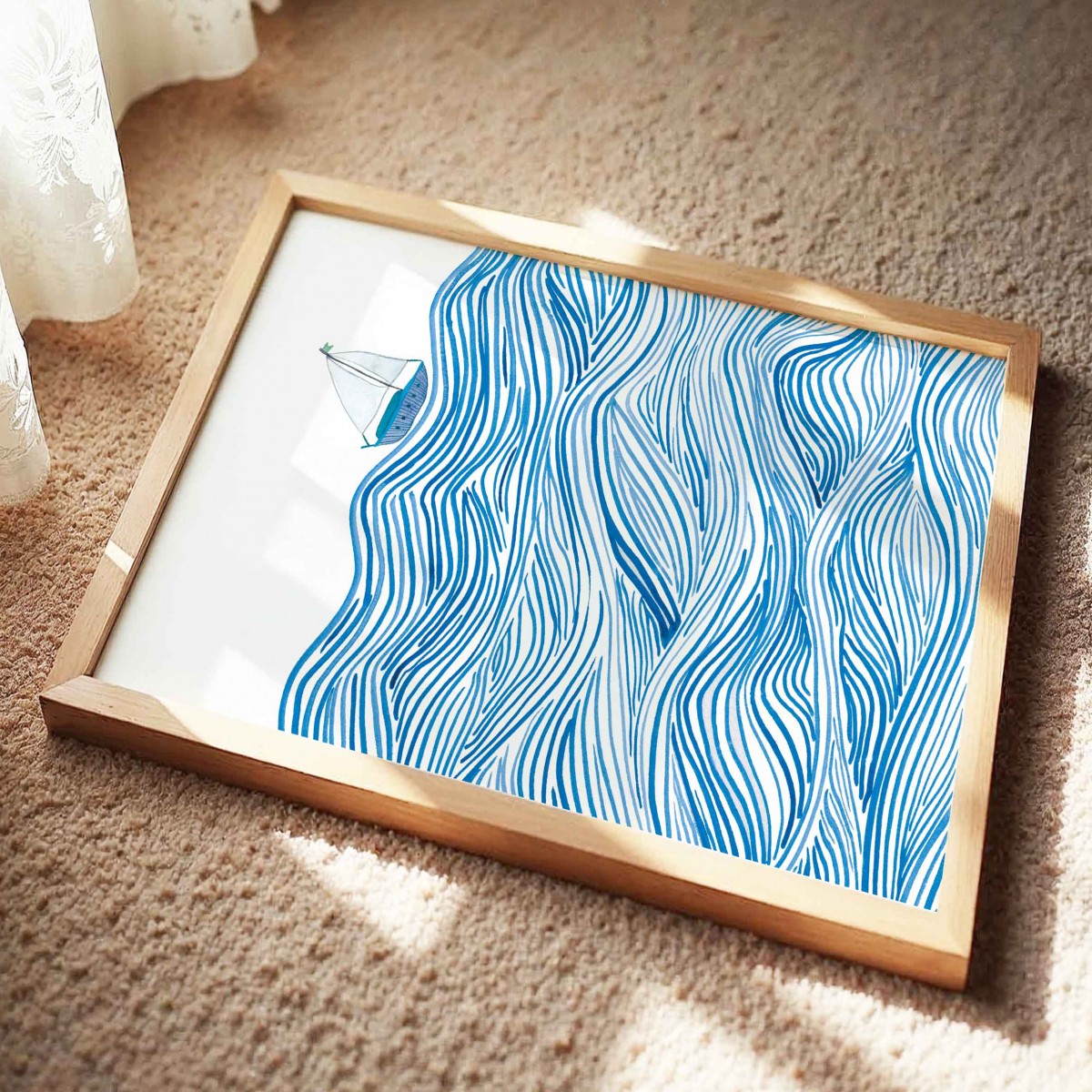 Paperlandscape | Kunstdruck "Wellen und Boot" | Maritimes Meeresposter | abstrakte Natur | verschiedene Größen