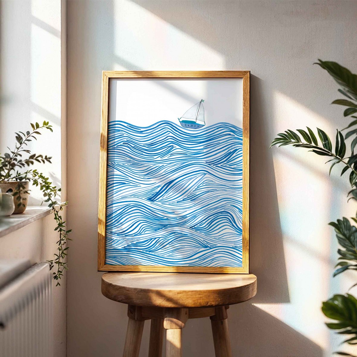 Paperlandscape | Kunstdruck "Wellen und Boot" | Maritimes Meeresposter | abstrakte Natur | verschiedene Größen
