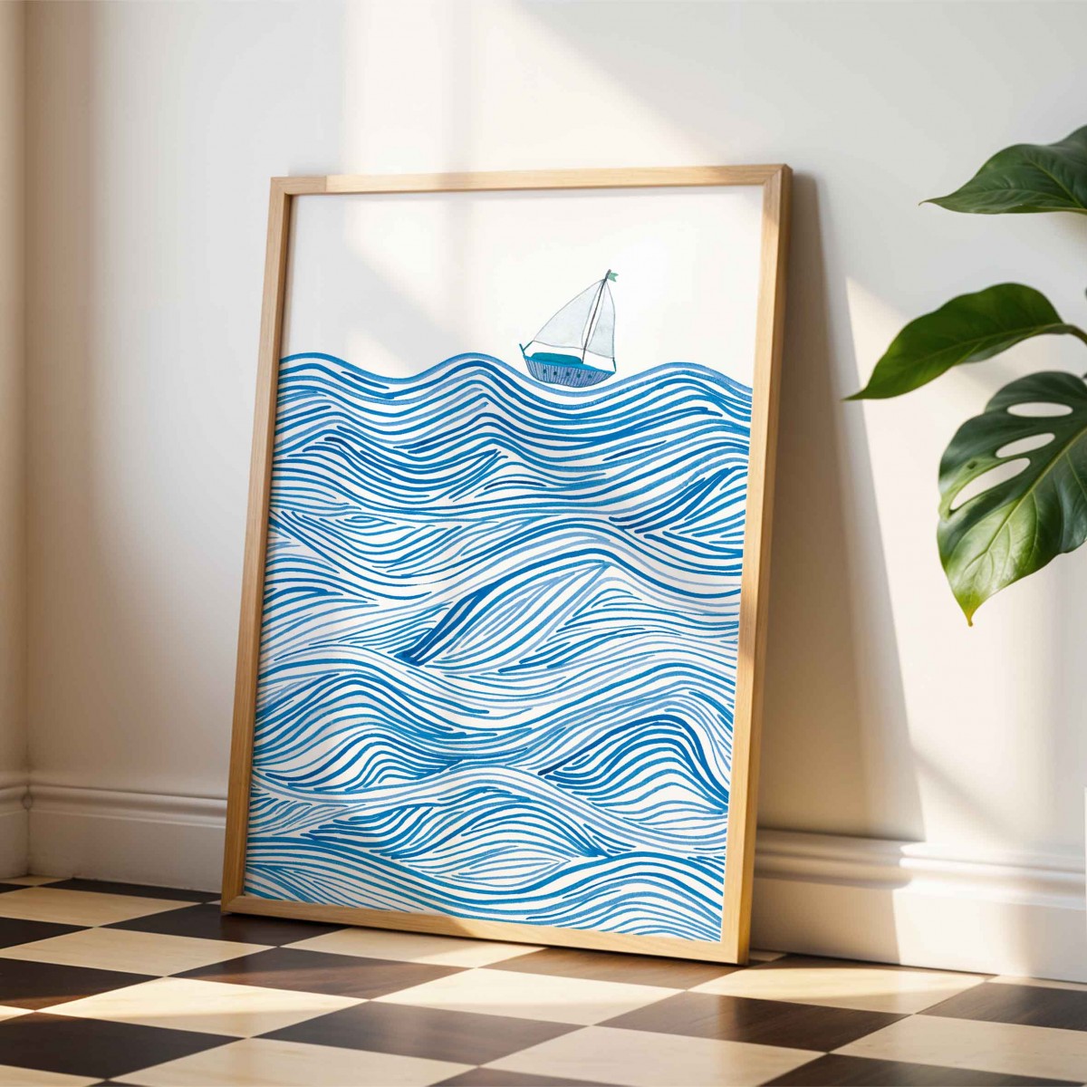 Paperlandscape | Kunstdruck "Wellen und Boot" | Maritimes Meeresposter | abstrakte Natur | verschiedene Größen
