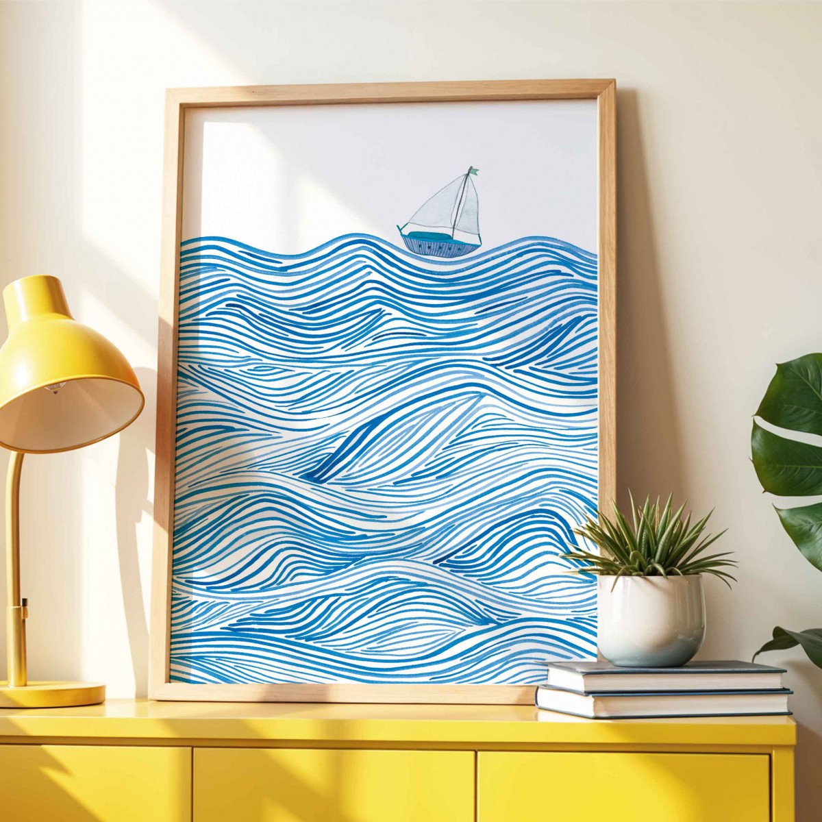 Paperlandscape | Kunstdruck "Wellen und Boot" | Maritimes Meeresposter | abstrakte Natur | verschiedene Größen