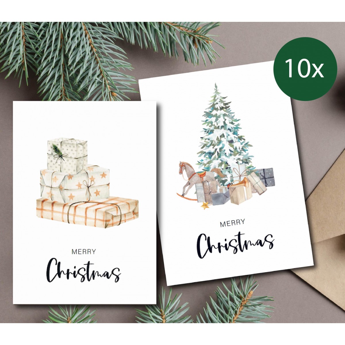 The Life Barn 10x Weihnachtskarten Set Merry Christmas | Karten mit Umschlag 