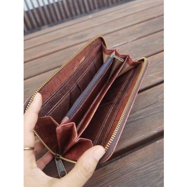 Portemonnaie/ Geldbörse aus recycelten Blättern, Nachhaltige vegan Brieftasche mit Zipper in Rot/ Braun - Vegan & umweltfreundlich