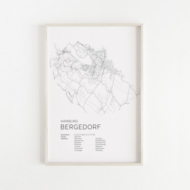 Hamburg Bergedorf Karte als hochwertiger Print - Posterdruck im skandinavischen Stil von Skanemarie