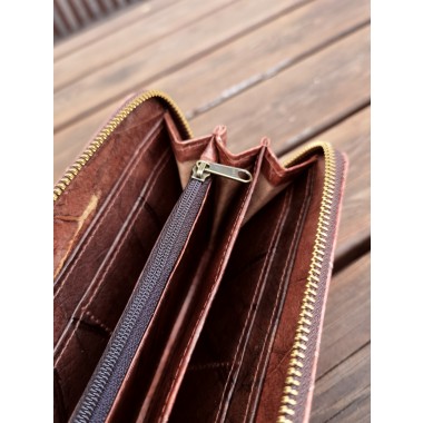 Portemonnaie/ Geldbörse aus recycelten Blättern, Nachhaltige vegan Brieftasche mit Zipper in Rot/ Braun - Vegan & umweltfreundlich
