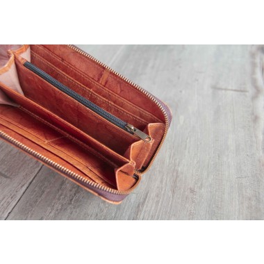 Portemonnaie aus recycelten Blättern / Nachhaltige vegane Brieftasche in orange - braun BY COPALA