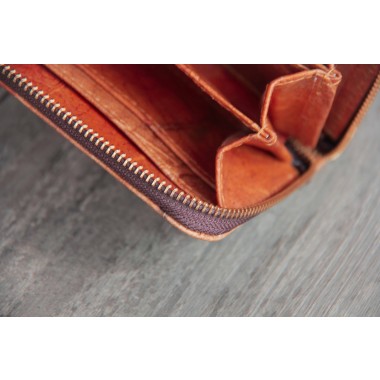 Portemonnaie aus recycelten Blättern / Nachhaltige vegane Brieftasche in orange - braun BY COPALA