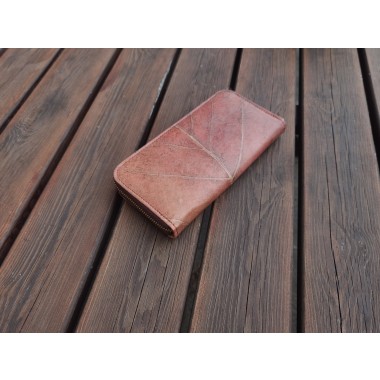 Portemonnaie/ Geldbörse aus recycelten Blättern, Nachhaltige vegan Brieftasche mit Zipper in Rot/ Braun - Vegan & umweltfreundlich