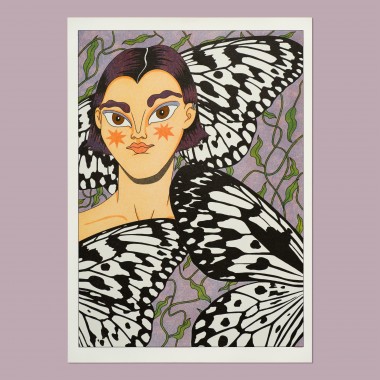 The Naughty District - handgefertigter Risographie Print »paper kite butterfly«