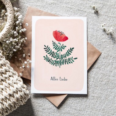 Paperlandscape | Faltkarte "Alles Liebe" | botanisch | Pflanzen | Aquarell Wildblume rot