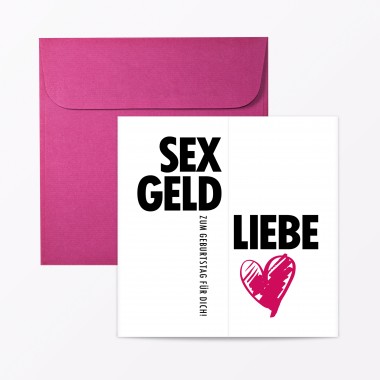 TYPOP Geburtstagskarte „Sex, Geld, Liebe“ Faltkarte inkl. Umschlag