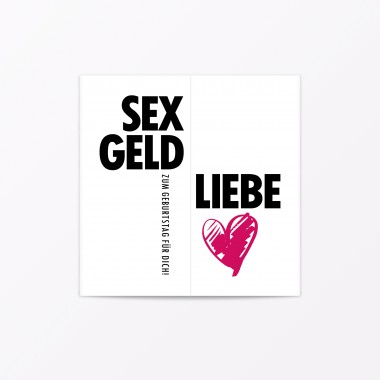 TYPOP Geburtstagskarte „Sex, Geld, Liebe“ Faltkarte inkl. Umschlag