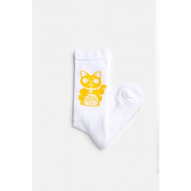 Crew-Socken Lucky Cat in Gelb – Brunhilda