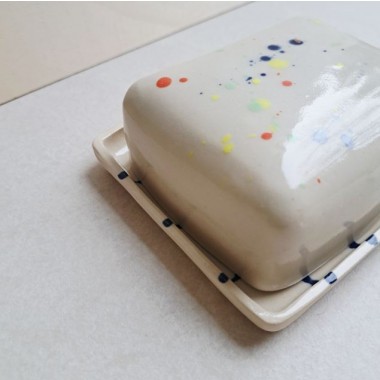 Skelini - Keramik Butterdose handgemacht dunkel blau und Konfetti