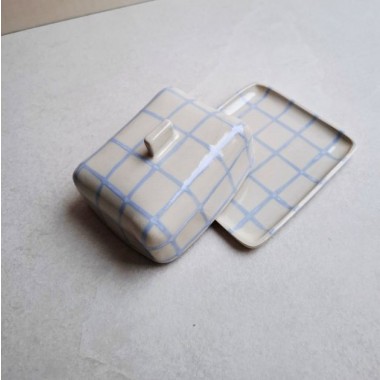 Skelini - Keramik Butterdose handgemacht hellblau 