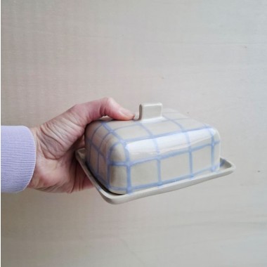 Skelini - Keramik Butterdose handgemacht hellblau 