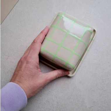 Skelini - Keramik Butterdose handgemacht grün