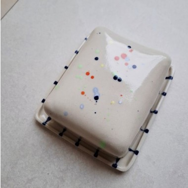 Skelini - Keramik Butterdose handgemacht bunt und dunkel blau