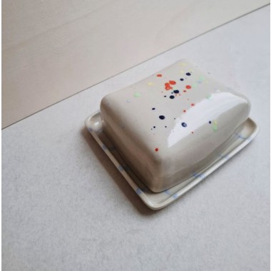 Skelini - Keramik Butterdose handgemacht bunt und hell blau