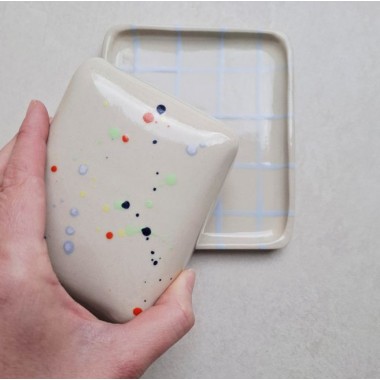 Skelini - Keramik Butterdose handgemacht bunt und dunkel blau