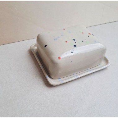 Skelini - Keramik Butterdose handgemacht bunt und dunkel blau