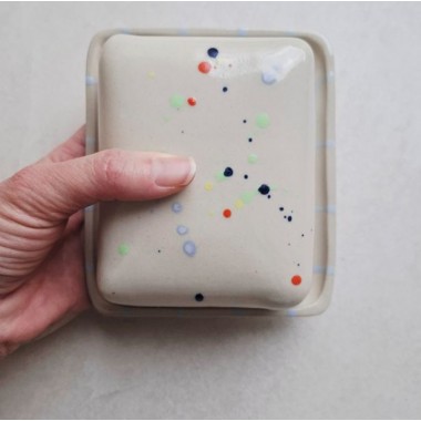 Skelini - Keramik Butterdose handgemacht bunt und dunkel blau