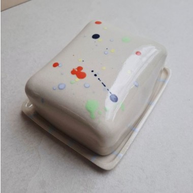 Skelini - Keramik Butterdose handgemacht bunt und hell blau