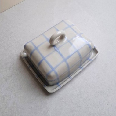 Skelini - Keramik Butterdose handgemacht hell blau mit Henkel rund