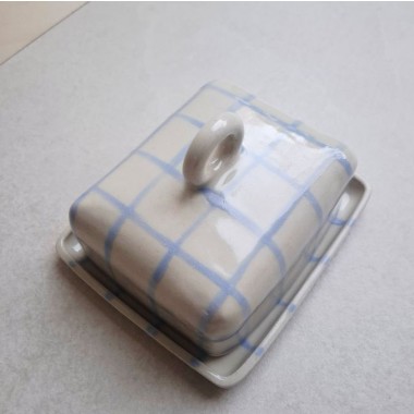 Skelini - Keramik Butterdose handgemacht hell blau mit Henkel rund