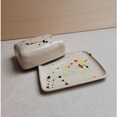 Skelini - Keramik Butterdose handgemacht bunt gesprenkelt