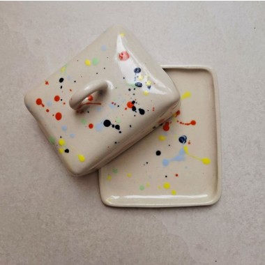 Skelini - Keramik Butterdose handgemacht bunt mit Henkel