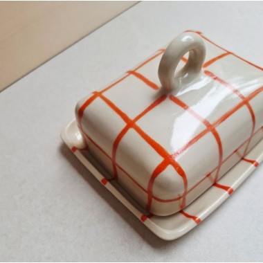 Skelini - Keramik Butterdose handgemacht orange mit Henkel
