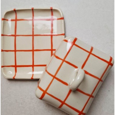Skelini - Keramik Butterdose handgemacht orange mit Henkel