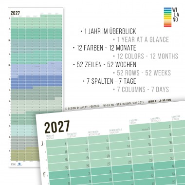 2027 Wandkalender „Pastell-Türkis“ - Das Original von Wi-La-No | Jahresplaner | Beidseitig bedruckt | Limited Edition | 100% Recyclingpapier 