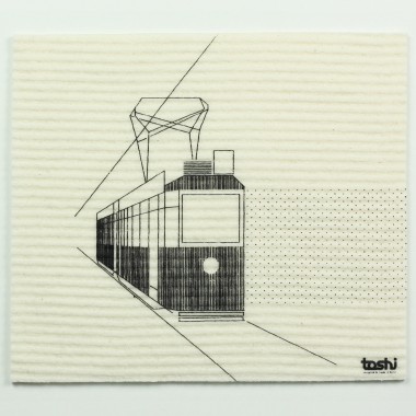 toshi Schwammtuch mit Aufdruck (Motiv Tram)