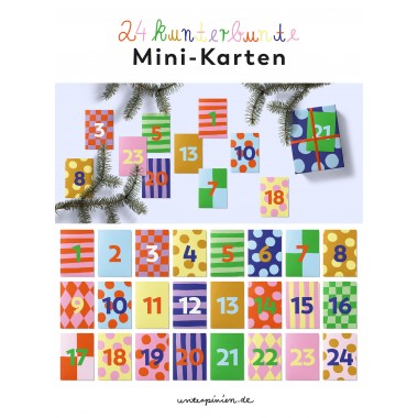 UNTER PINIEN - 24 kunterbunte Mini-Karten für Adventskalender