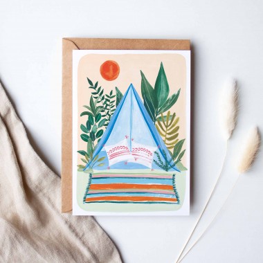 Paperlandscape | Aquarell Grußkarte "Zelten" | A6 Faltkarte | Reisen in der Natur | Camping